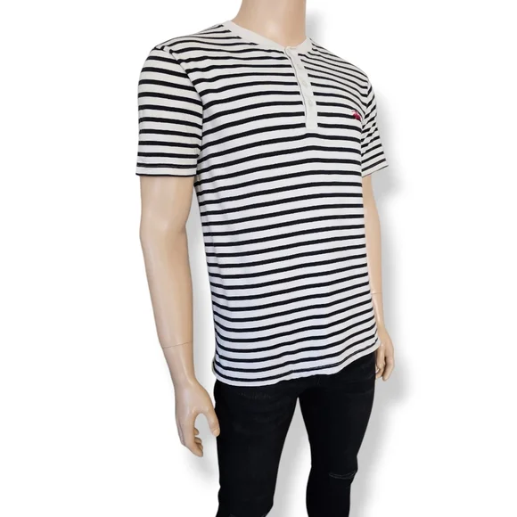 Stussy Black & White Striped Henley Shirt Size Large - Picture 5 of 8